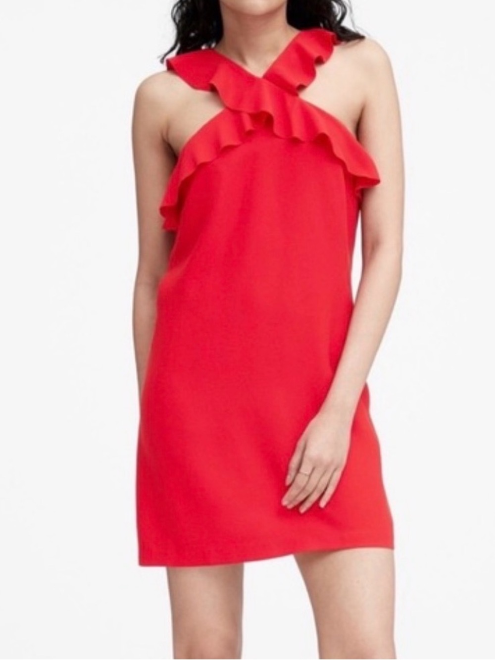 Banana Republic Ruffled Halter Shift Dress - Red, Size 12 T